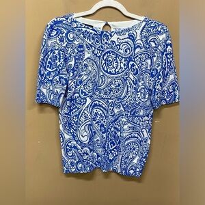 Talbots Blue White Paisley Print Knit Top Size Small